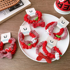 Versatile Red Cute Strawberry Little Bunny Fabric Hair Rope Hair Tie