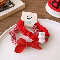 Versatile Red Cute Strawberry Little Bunny Fabric Hair Rope Hair Tie