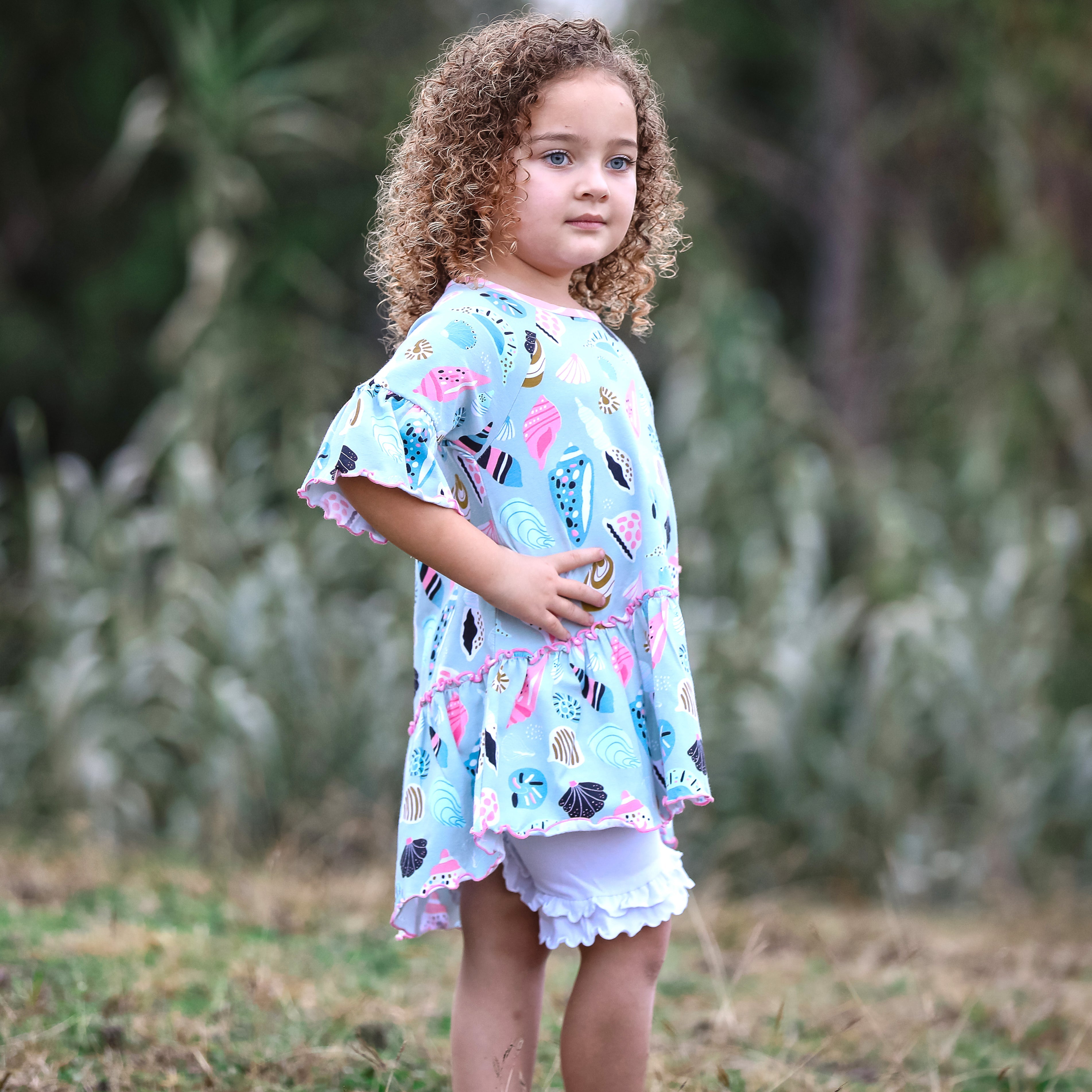 AnnLoren Girls Seashell 3/4 Angel Sleeve Cotton Knit Shirt-1