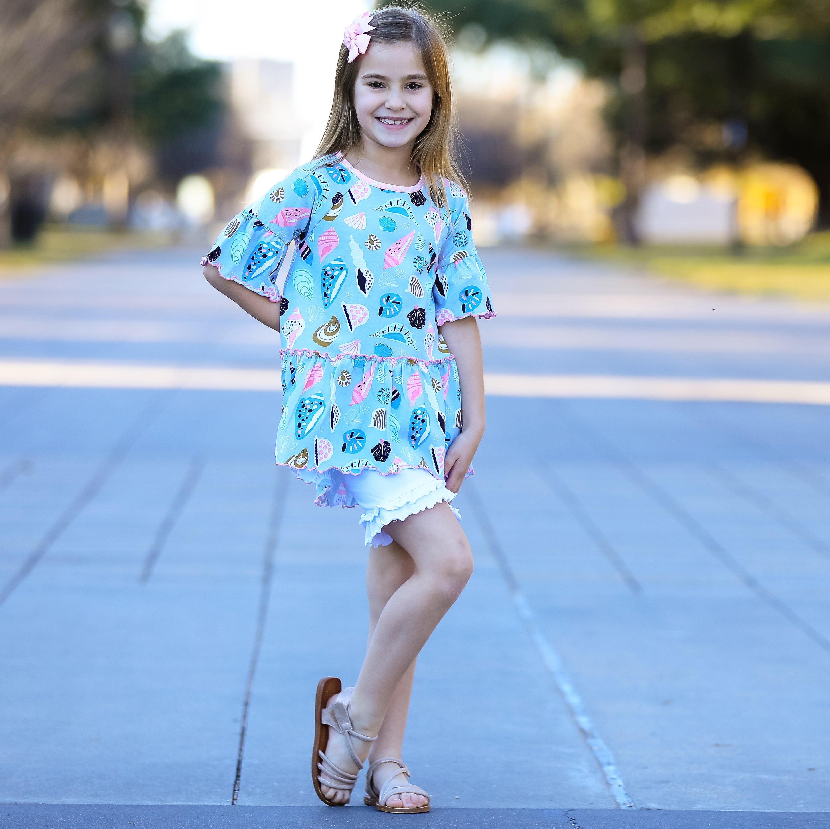 AnnLoren Girls Seashell 3/4 Angel Sleeve Cotton Knit Shirt-4