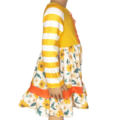 Girls Yellow & Orange Daisy Floral Fall Long Sleeve Dress-4