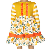 Girls Yellow & Orange Daisy Floral Fall Long Sleeve Dress-0