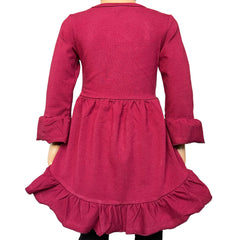 Girls Burgundy Cotton Knit Ruffle High Low Shirt 3/4 Sleeve-2