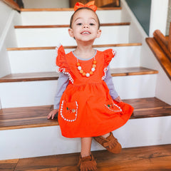 Girls Orange Fall Dress Pockets Long Sleeves Thanksgiving Party Dress-4