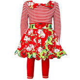 AnnLorenGirls Boutique Red Christmas Floral Holiday Dress Legging Set-0