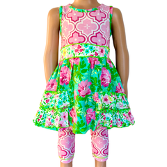 AnnLoren Girls 2/3T Floral Dress Leggings Boutique Easter Clothing Set-0