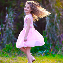 AnnLoren Girls Dress Pink Tulle & Pink Arabesque Party Dress-2