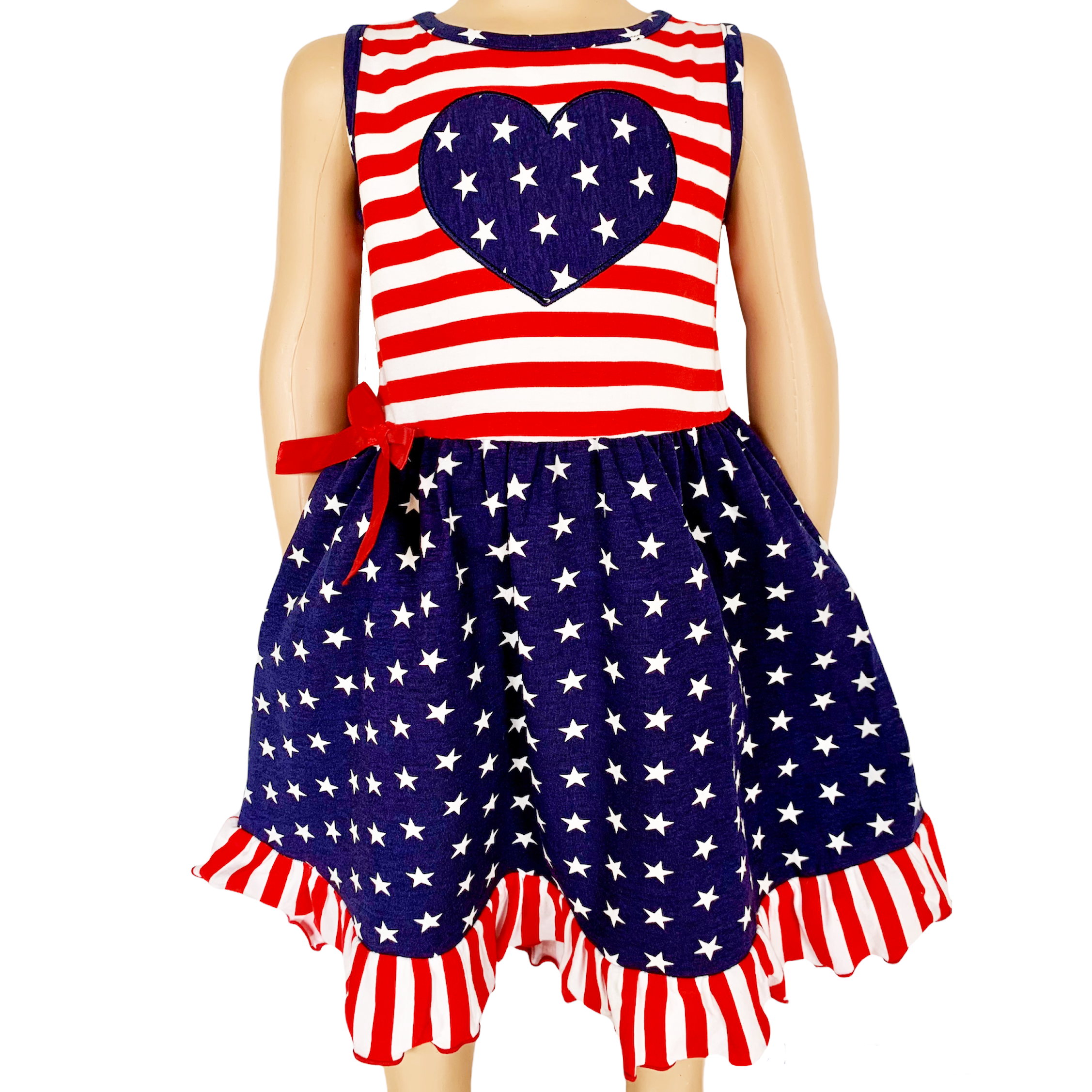 AnnLoren Girls 4th of July Stars & Striped Heart Dress Red White & Blue-0