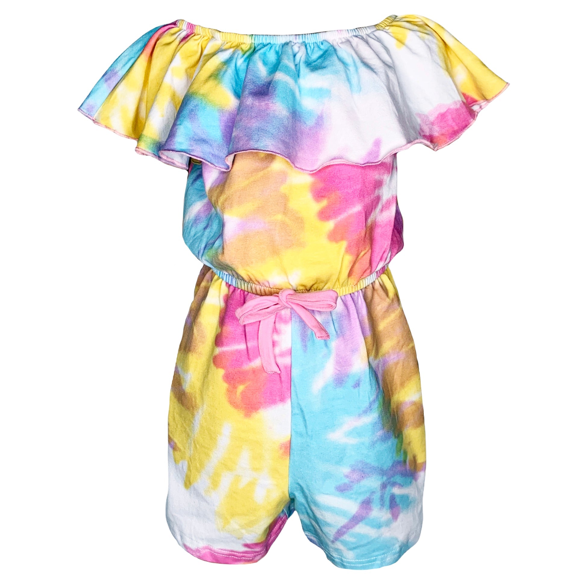 AnnLoren Girls Pastel Tie Dye Shorts Jumpsuit One Piece Outfit-0