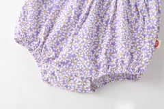 Baby Girl Floral Pattern Lace Patchwork Round Collar Short-Sleeved Colorful Cotton Onesies With Hat