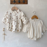 Infant Baby Sisters Clothing Romper or Dress In Autumn Outfit Wearing