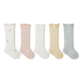 Baby Girl Solid Color Floral Embroidered Pattern Breathable Knee Socks