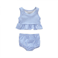 Baby Girl Striped Graphic Ruffle Tops Combo Shorts One Pieces Swimsuit