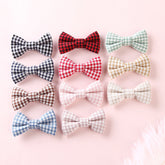 Girls Plaid Pattern Bow Tie Hair Fabric 2 pc. Clips Handmade Accessory