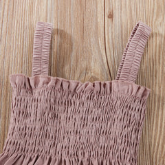 Baby Girls Solid Color Sleeveless Summer Shirred Bodysuit Onesies & Headband