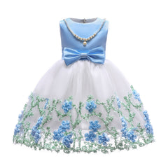 Baby Girl Flower Mesh Overlay Design Bow Tie Vest Dress Birthday Formal Dress