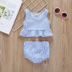Baby Girl Striped Graphic Ruffle Tops Combo Shorts One Pieces Swimsuit