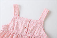 Baby Girl Plaid Graphic Strawberries Embroidery Snap Button Jumpsuit & Solid Tee Sets