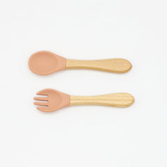 Baby Food Grade Wooden Handles Silicone Spoon Fork Cutlery