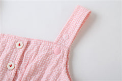 Baby Girl Plaid Graphic Strawberries Embroidery Snap Button Jumpsuit & Solid Tee Sets