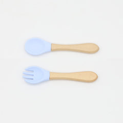 Baby Food Grade Wooden Handles Silicone Spoon Fork Cutlery
