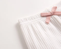 Baby Girl Solid Color Pants Leggings With Bow Decoration