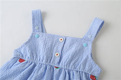 Baby Girl Plaid Graphic Strawberries Embroidery Snap Button Jumpsuit & Solid Tee Sets