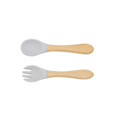 Baby Food Grade Wooden Handles Silicone Spoon Fork Cutlery