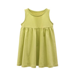 Baby Girls Solid Round Collar Design Sleeveless Dress In Summer