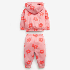 Baby Girl All Over Flower Graphic Zipper Hoodie Coat & Trousers Sets