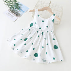 Baby Girls Polka Dot Pattern Sleeveless Round Collar Dress With Bow Decoration