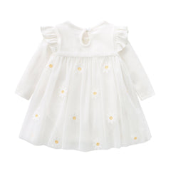 Baby Girls Floral Lace Patchwork Design Ruffle Long-Sleeved Dress Onesies In Spring & Autumn