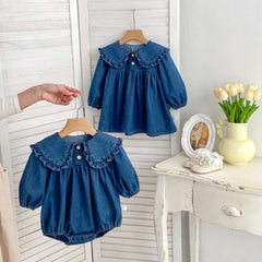 Spring Baby Girls Blue Denim Long-sleeved Onesies or Dress