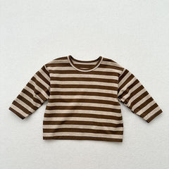 Spring Baby Kids Vintage Striped Crew Neck Long Sleeve Shirt