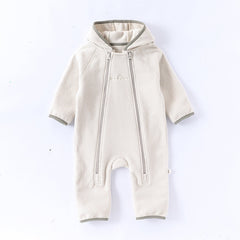 Winter Arrival Baby Unisex Long Sleeves Solid Color Letters Pattern Zip-up Rompers