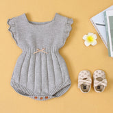 Baby Girl 1pcs Ribbed Knitted Pattern Ruffle Design Solid Knitted Onesies Bodysuit