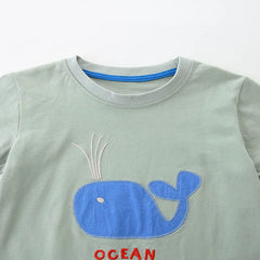 Summer Baby Kids Cartoon Animals Pattern T-shirt and Shorts Color Patchwork Clothing Set for Boys