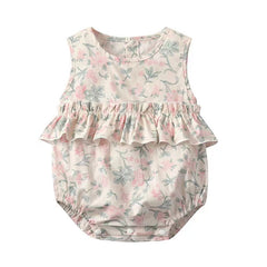Baby Girl Floral Print Graphic Ruffle Design Sleeveless Onesies & Headband