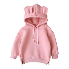 Baby Solid Color Animal Ear Patch Design Autumn Hoodie
