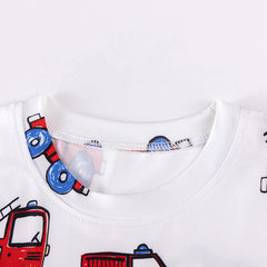Fire Truck Kids Sleepwear Set – Long Sleeve Shirt and Pants, Cartoon Firefighter Design