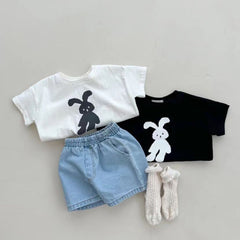 Summer Arrival Kids Crew Neck Short Sleeves Thin Rabbit Print Top T-Shirt
