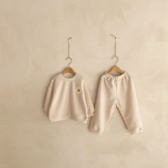 Baby Solid Color Sunflower Patched Pattern Hoodies With Pants Sets