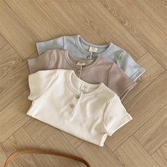 Summer Arrival Kids Unisex Crew Neck Short Sleeves Thin Solid Color Elastic Top Base T-Shirt