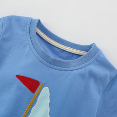 Summer Baby Kids Geometric Boat Pattern T-shirt and Shorts Clothing Set for Boys