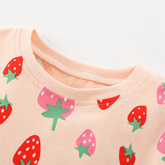 Summer Arrival Strawberry Fruits Pattern Short Sleeves Dress for Stylish Girls