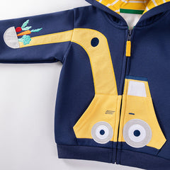 Winter and Autumn Boys Cartoon Pattern Long Sleeves Zip-up Hooded Coat