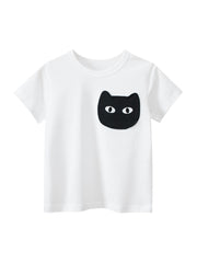 Cat Face Cartoon Pattern Girls T-Shirt In European And American Style For Summer