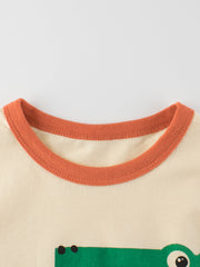 Boys's Cartoon Dinosaur Print Color Patchwork Short Sleeves T-Shirt In European And American Style