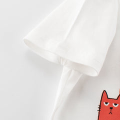 Summer Girls’ Cartoon Cats Pattern Printed T-shirt in European and American Style