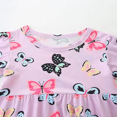 Summer Arrival Colorful Butterfly Pattern Short Sleeves Dress for Stylish Girls